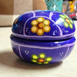 Vintage handcrafted Terra cotta trinket dish 3.5 in hand dot painted cute